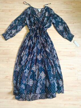 Kate & Lily Boho Floral Midi Dress Black Brown Long Sleeve Size 14W